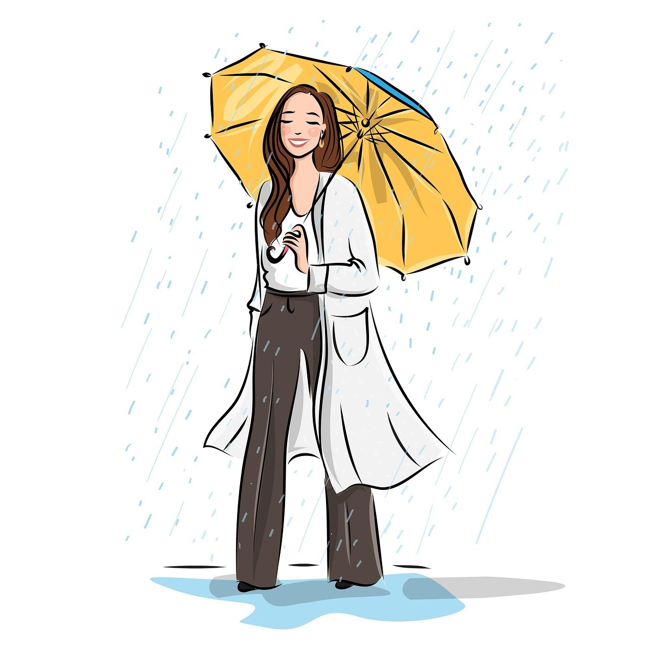 sketch woman happy rain umbrella 8825072